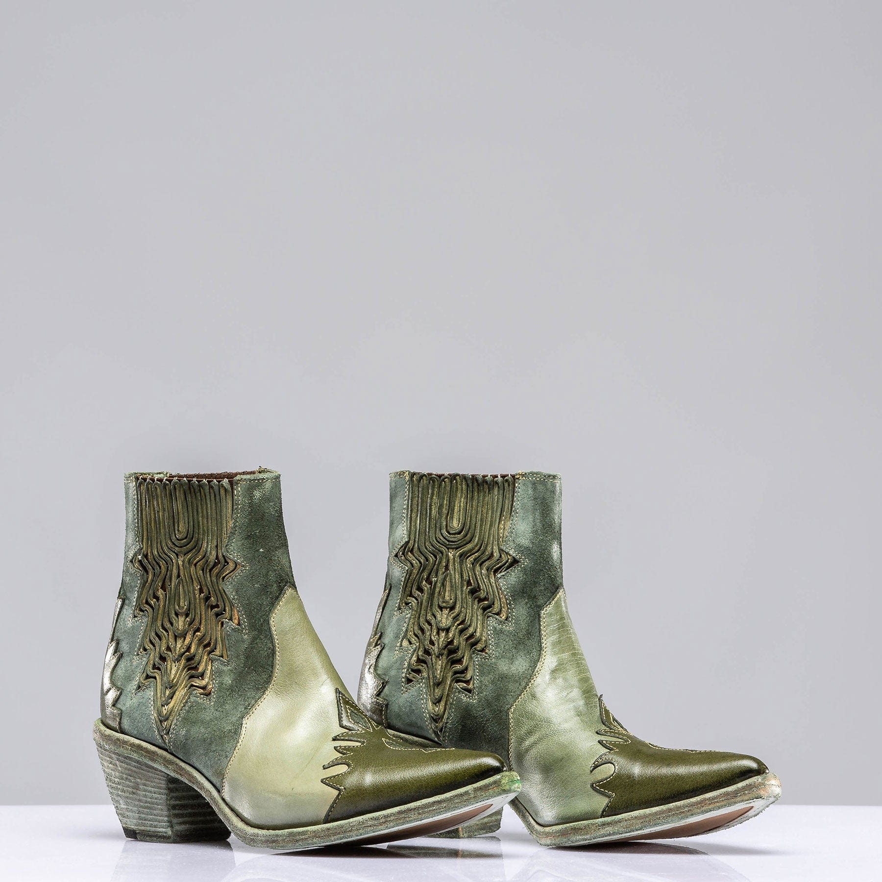 Luz Leather & Suede Boots In Green &amp; Brown - AXEL'S
