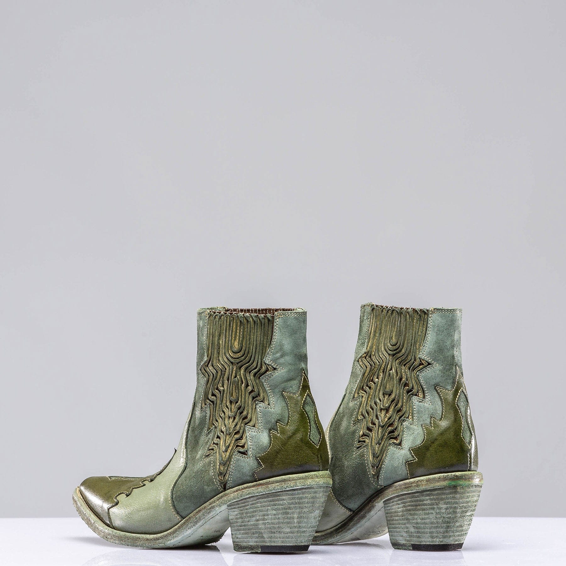 Luz Leather & Suede Boots In Green &amp; Brown - AXEL'S