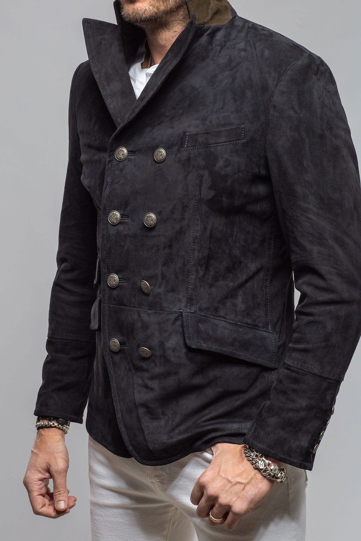 Meindl Ernesto Double Breasted Jacket In Navy Mens - Outerwear - Leather