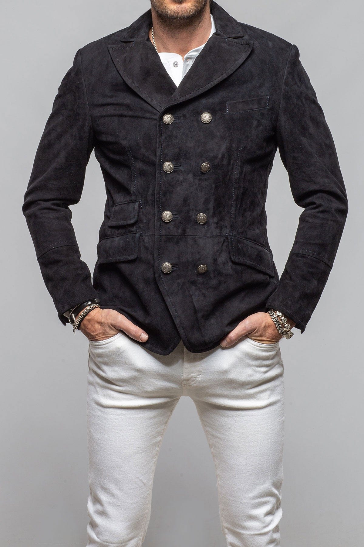 Meindl Ernesto Double Breasted Jacket In Navy Mens - Outerwear - Leather