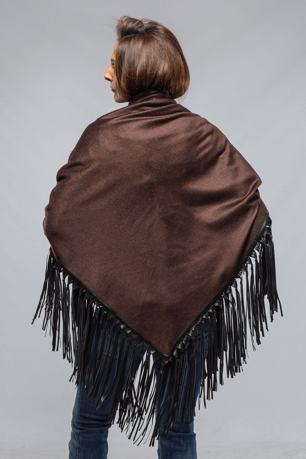 Ponderosa Reversible Cashmere Fringe Shawl In Midnight/Chocolate - AXEL'S