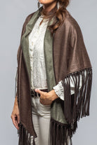 Ponderosa Reversible Cashmere Fringe Shawl In Olive/Taupe - AXEL'S