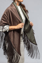 Ponderosa Reversible Cashmere Fringe Shawl In Olive/Taupe - AXEL'S