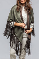 Ponderosa Reversible Cashmere Fringe Shawl In Olive/Taupe - AXEL'S