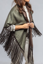 Ponderosa Reversible Cashmere Fringe Shawl In Olive/Taupe - AXEL'S