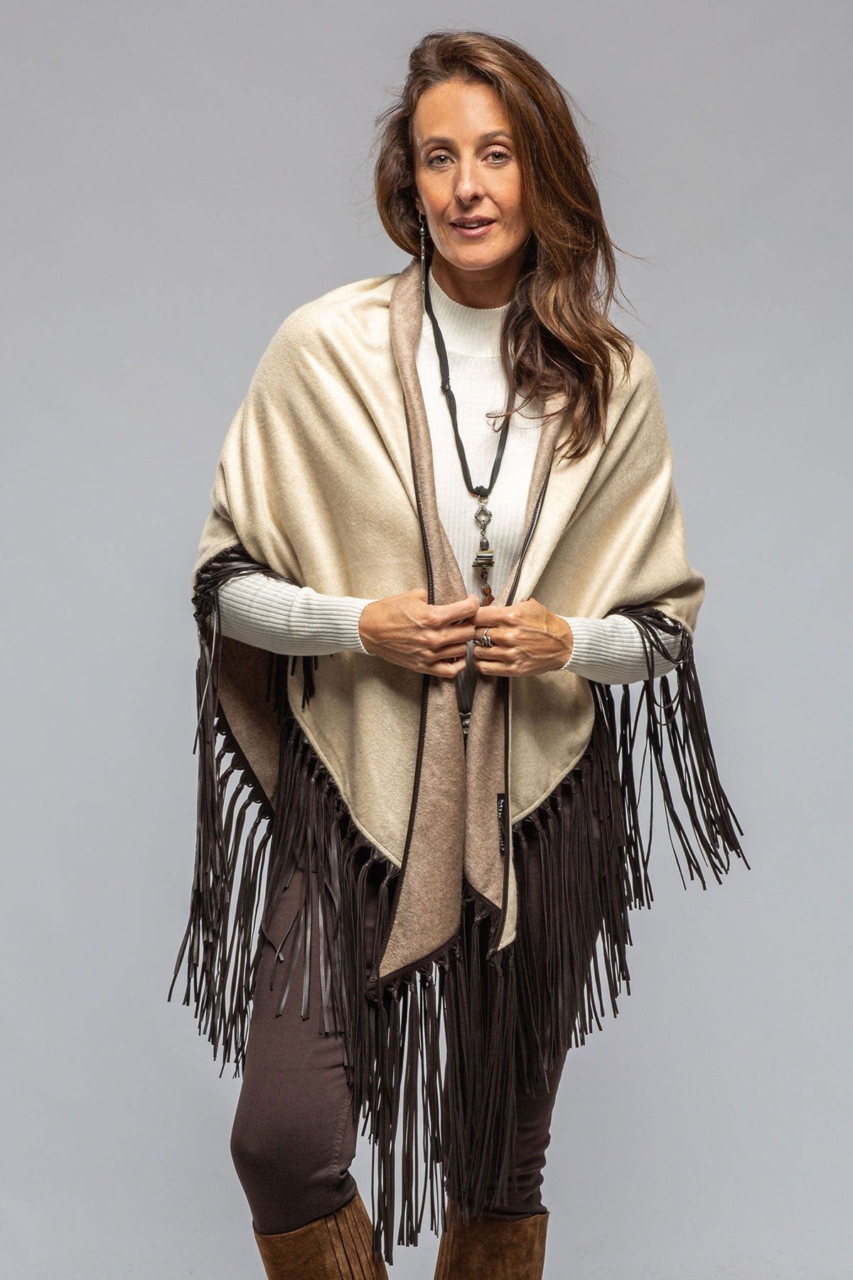 Miraggio Ponderosa Reversible Cashmere Fringe Shawl In Rust/Camel | Ladies - Accessories - Scarves