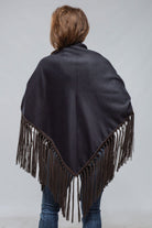 Ponderosa Reversible Cashmere Fringe Shawl In Midnight/ Black - AXEL'S