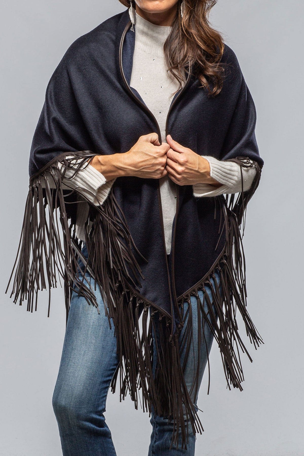 Ponderosa Reversible Cashmere Fringe Shawl In Rust/Camel - AXEL'S