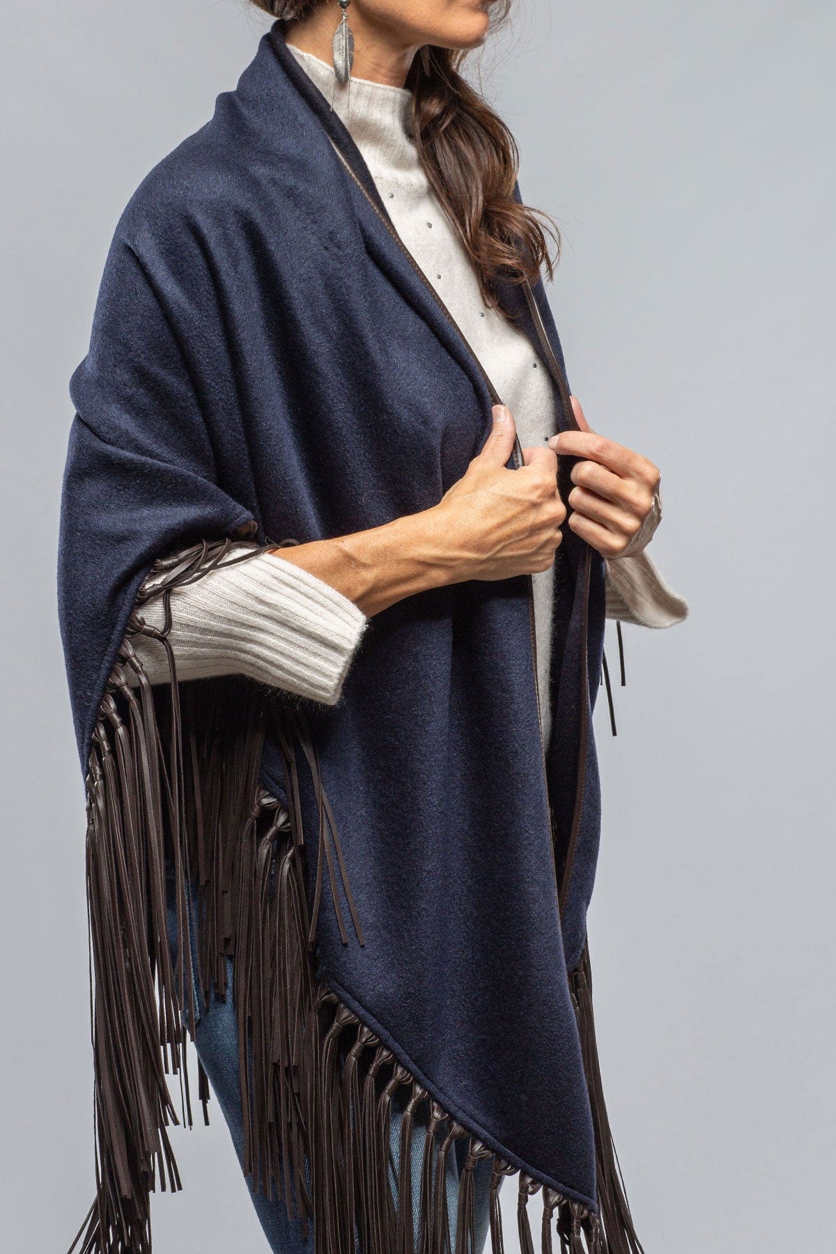 Ponderosa Reversible Cashmere Fringe Shawl In Midnight/ Black - AXEL'S