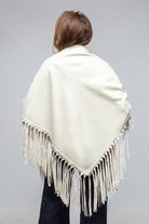 Ponderosa Reversible Cashmere Fringe Shawl In White/Cream - AXEL'S