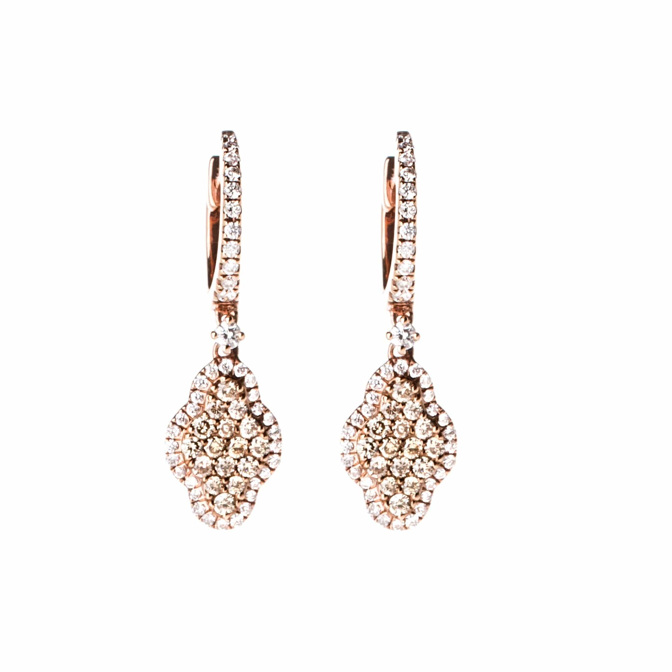 Champagne & White Diamond Quatrefoil Earrings - AXEL'S