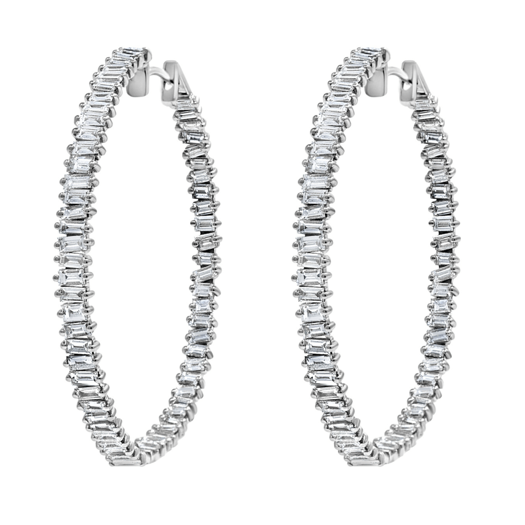 White Gold & Diamond Linear Luster Earrings - AXEL'S