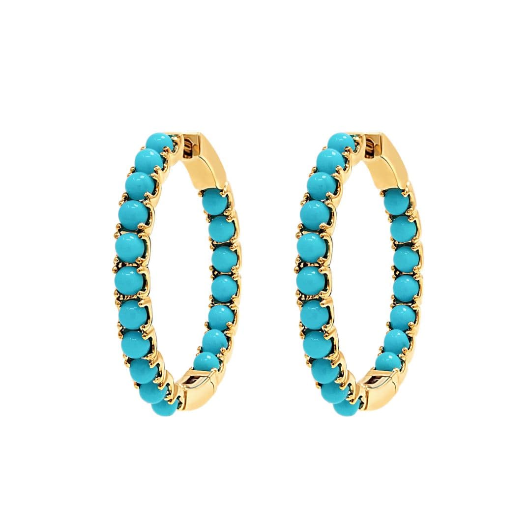 Yellow Gold & Turquoise Azure Awe Hoop Earrings - AXEL'S