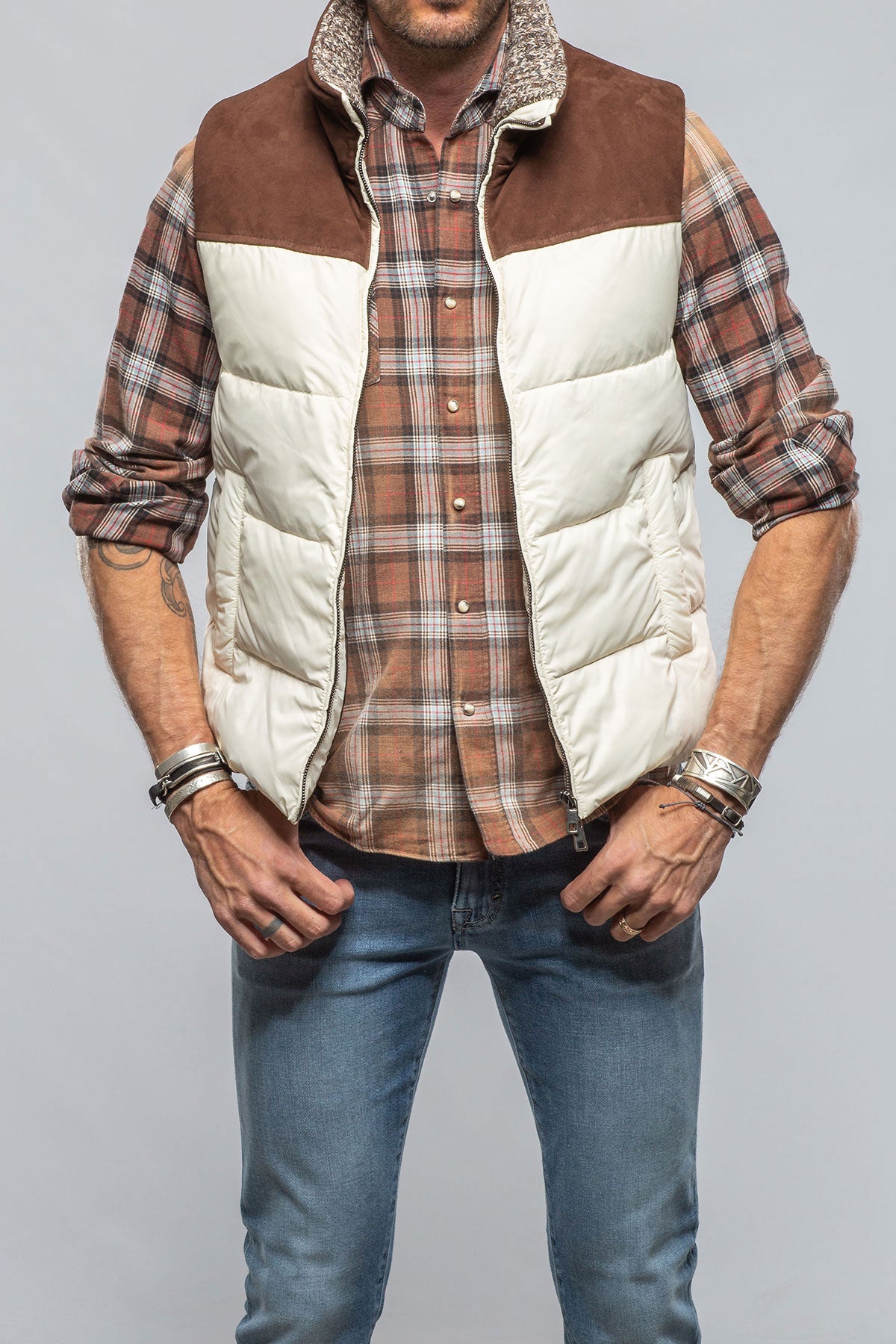 Vail Vest In White and Brown Suede - AXEL'S