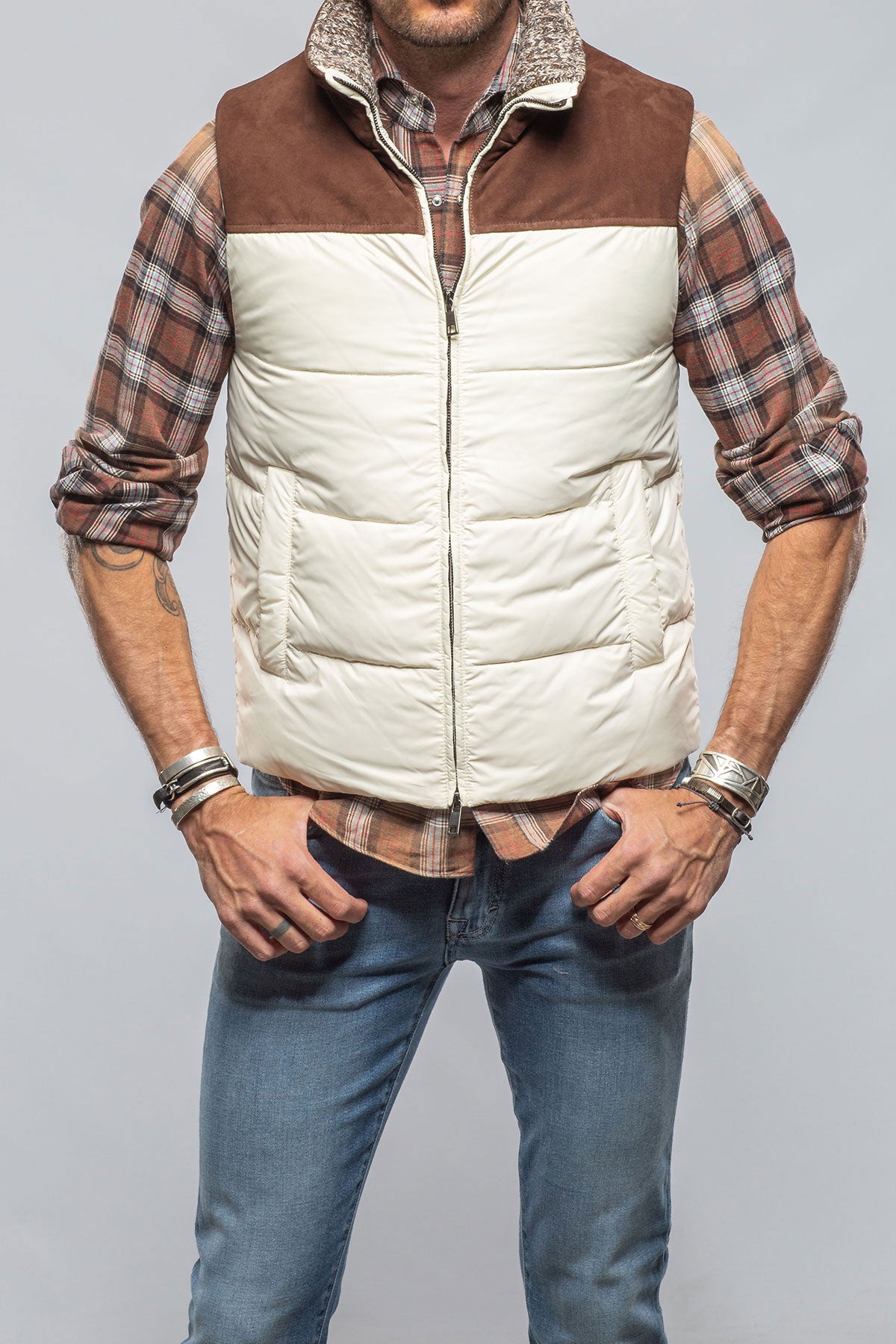 Vail Vest In White and Brown Suede - AXEL'S