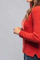 Anna Speckled Mock Neck Sweater In Red - AXEL'S