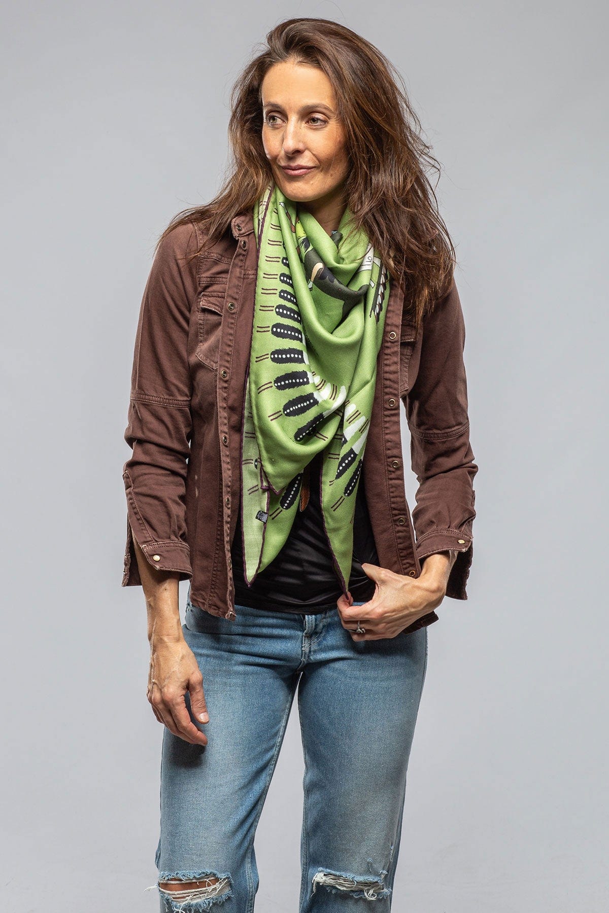 Rani Arabella American Indian Cashmere Scarf In Moss Ladies - Accessories - Scarves