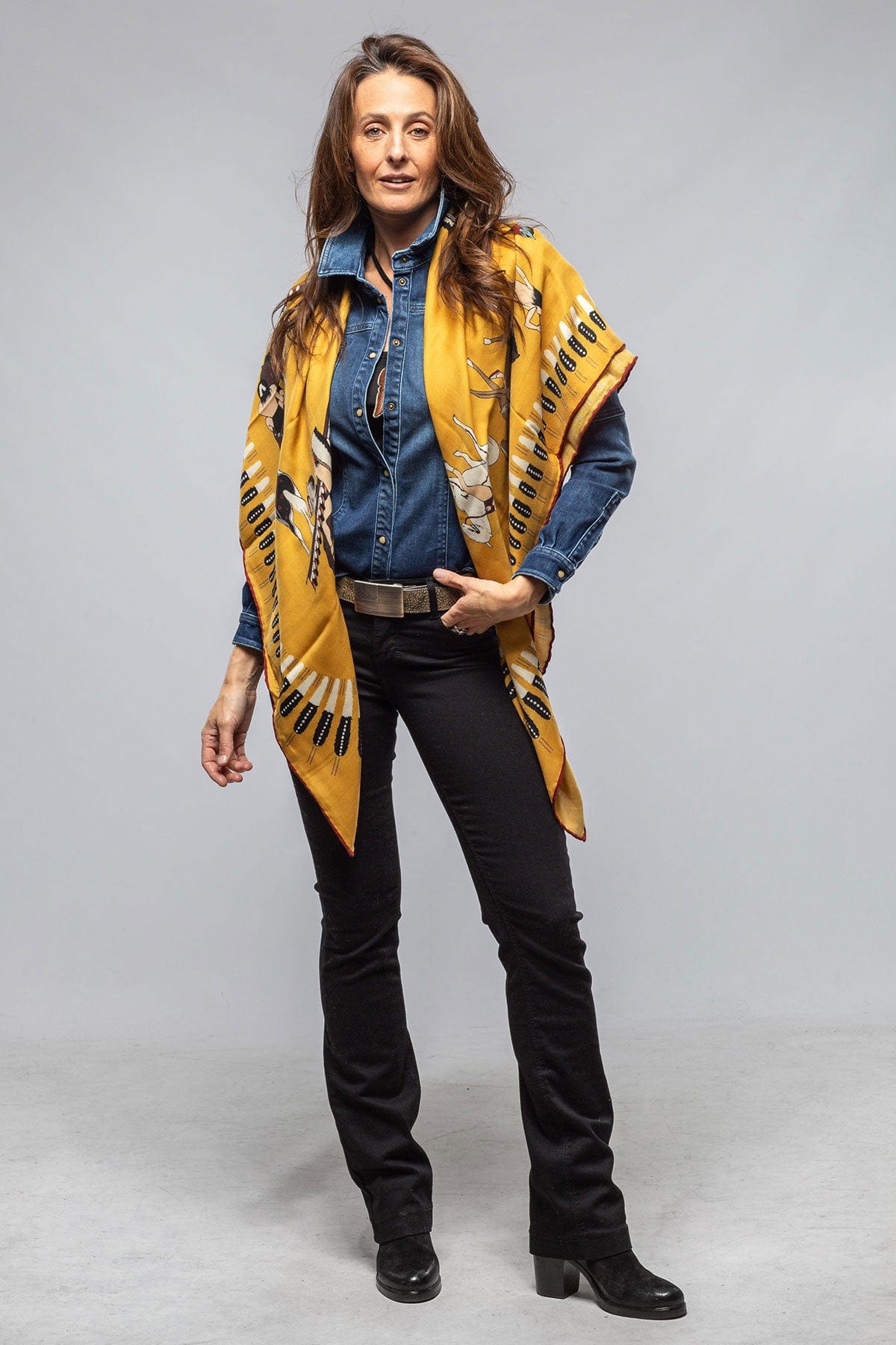 American Indian Cashmere Scarf In Mustard - AXEL'S