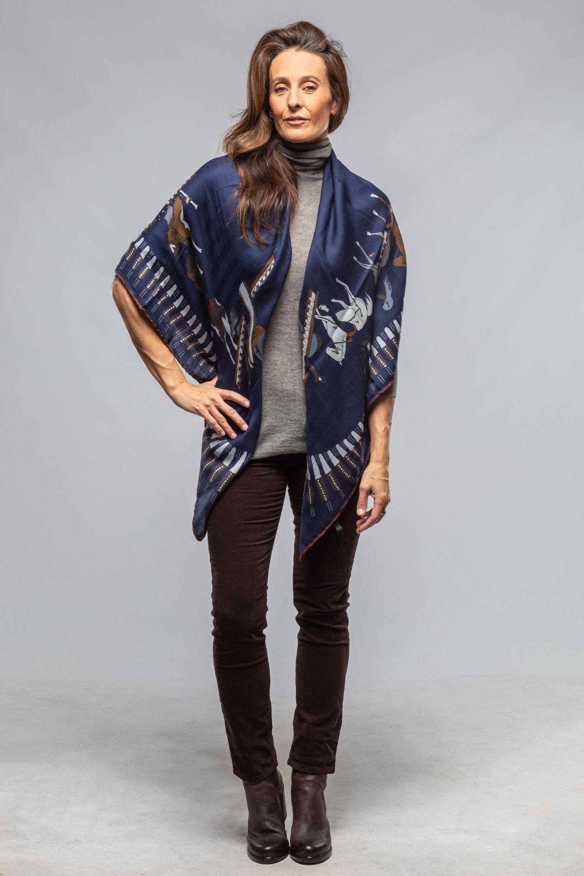 American Indian Cashmere Scarf In Navy - AXEL'S