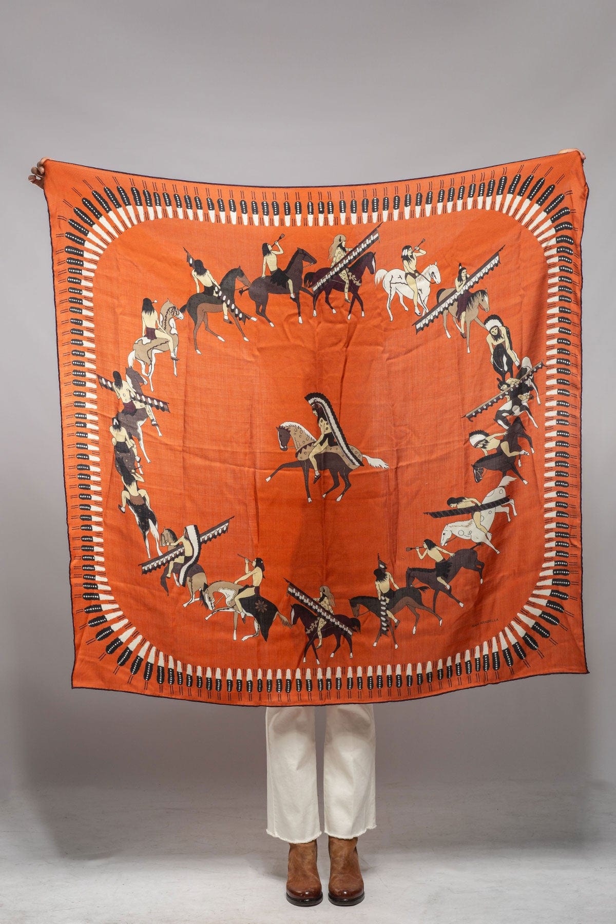 American Indian Cashmere Scarf In Rust - AXEL'S