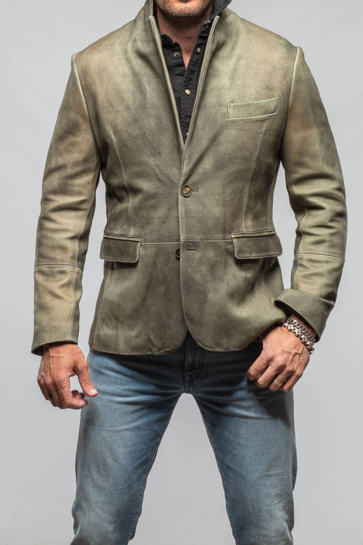 Red Stone Collection Camel Break Vintage Blazer In Verde Mens - Outerwear - Leather