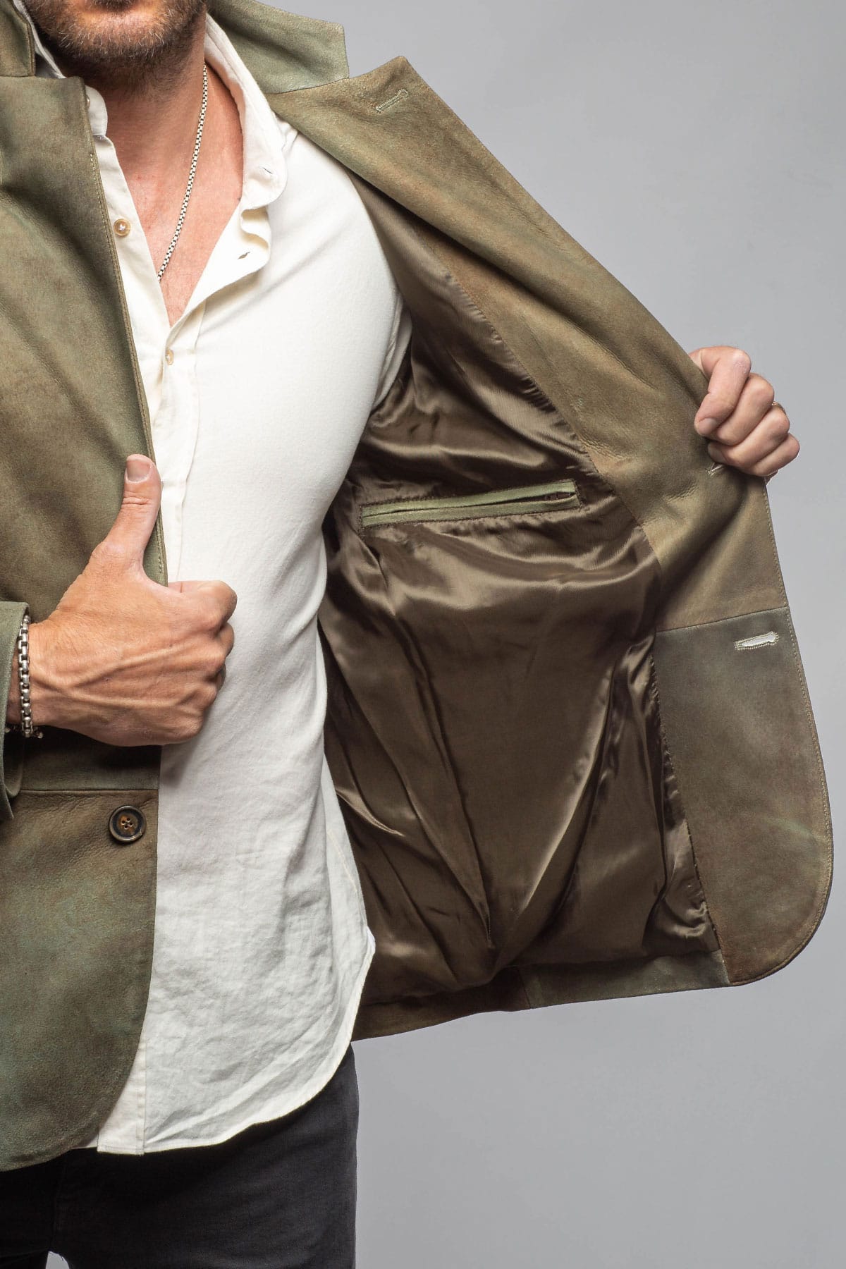 Red Stone Collection Camel Break Vintage Blazer In Verde Mens - Outerwear - Leather
