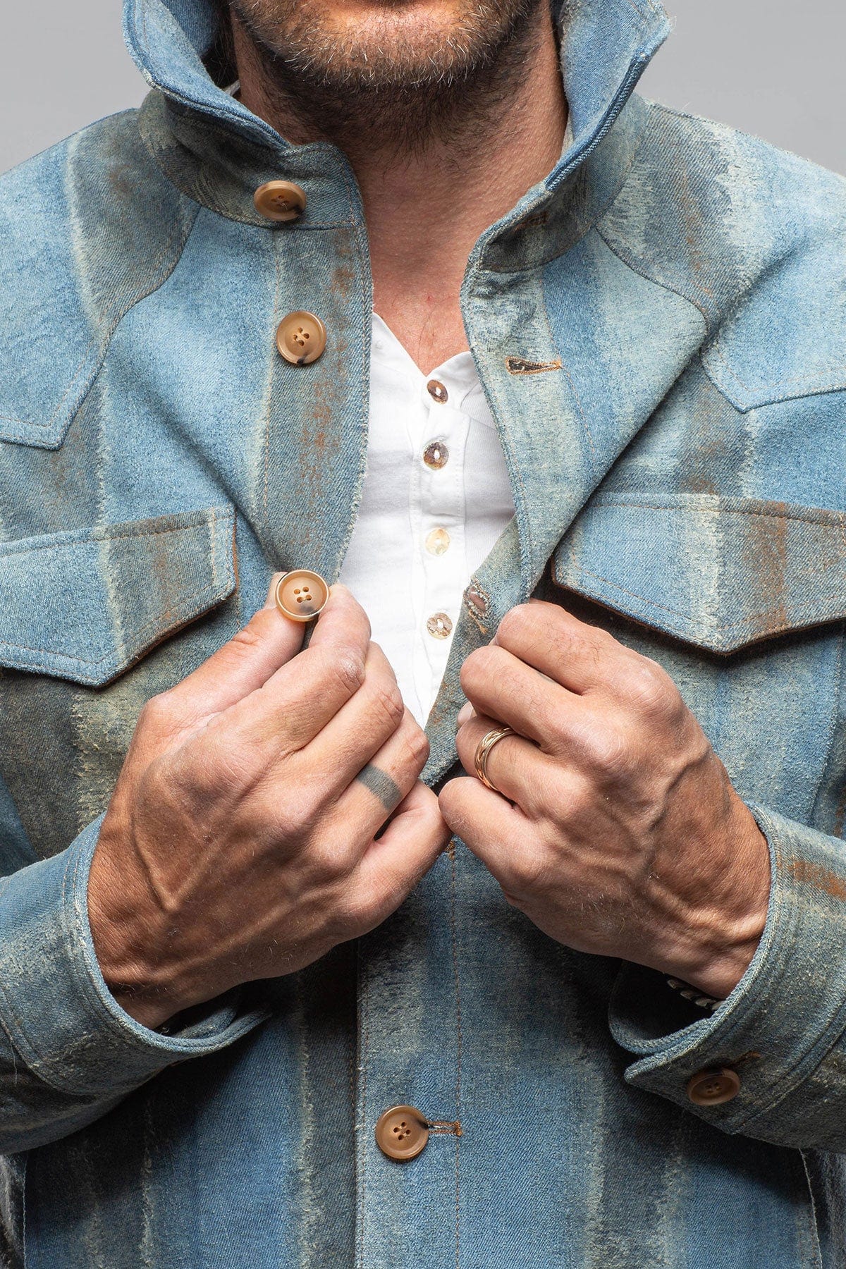 Rebel One Distressed Shirt In Blue - AXEL'S
