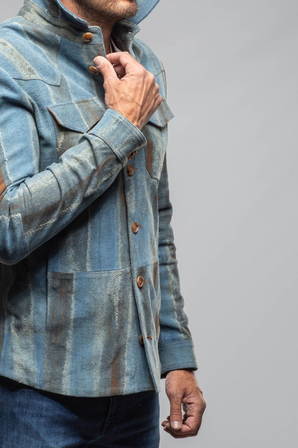 Rebel One Distressed Shirt In Blue - AXEL'S