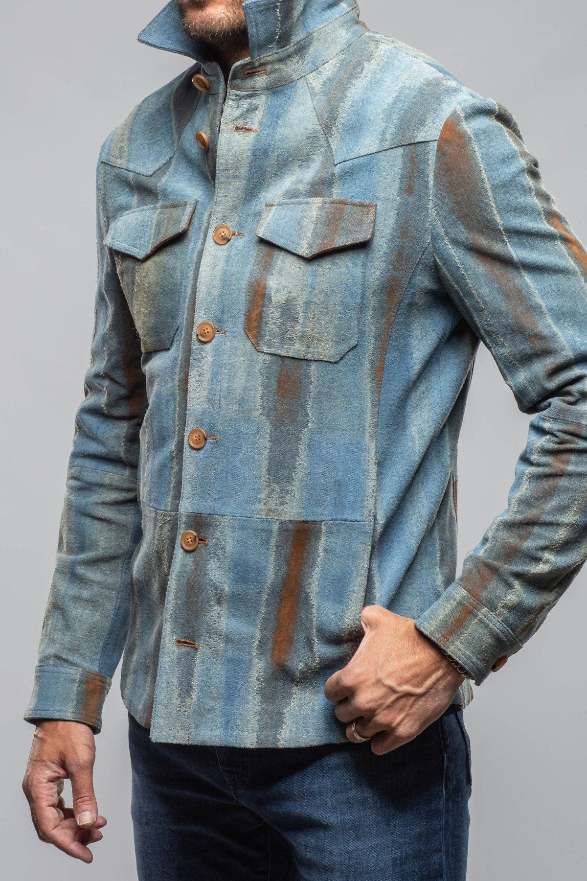 Rebel One Distressed Shirt In Blue - AXEL'S