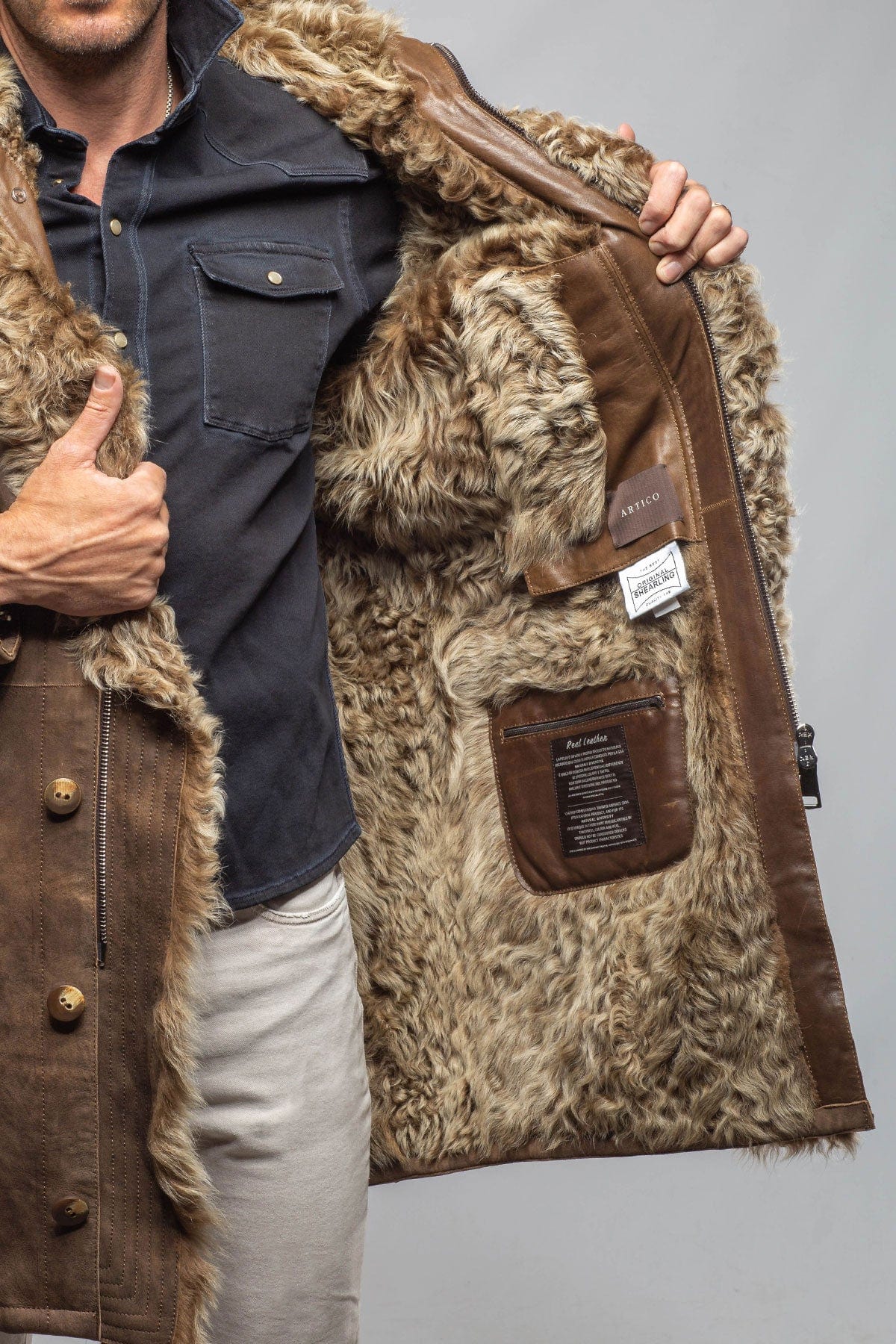 Rustic Mid length Shearling In Anticato - AXEL'S
