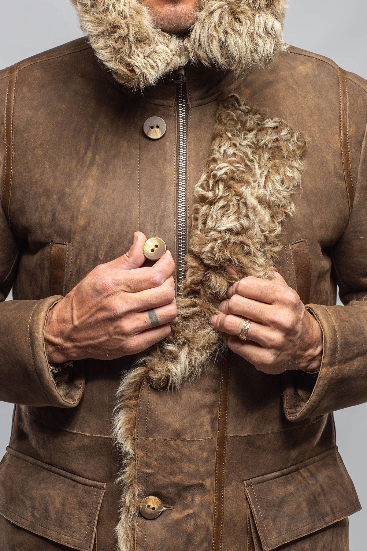 Rustic Mid length Shearling In Anticato - AXEL'S