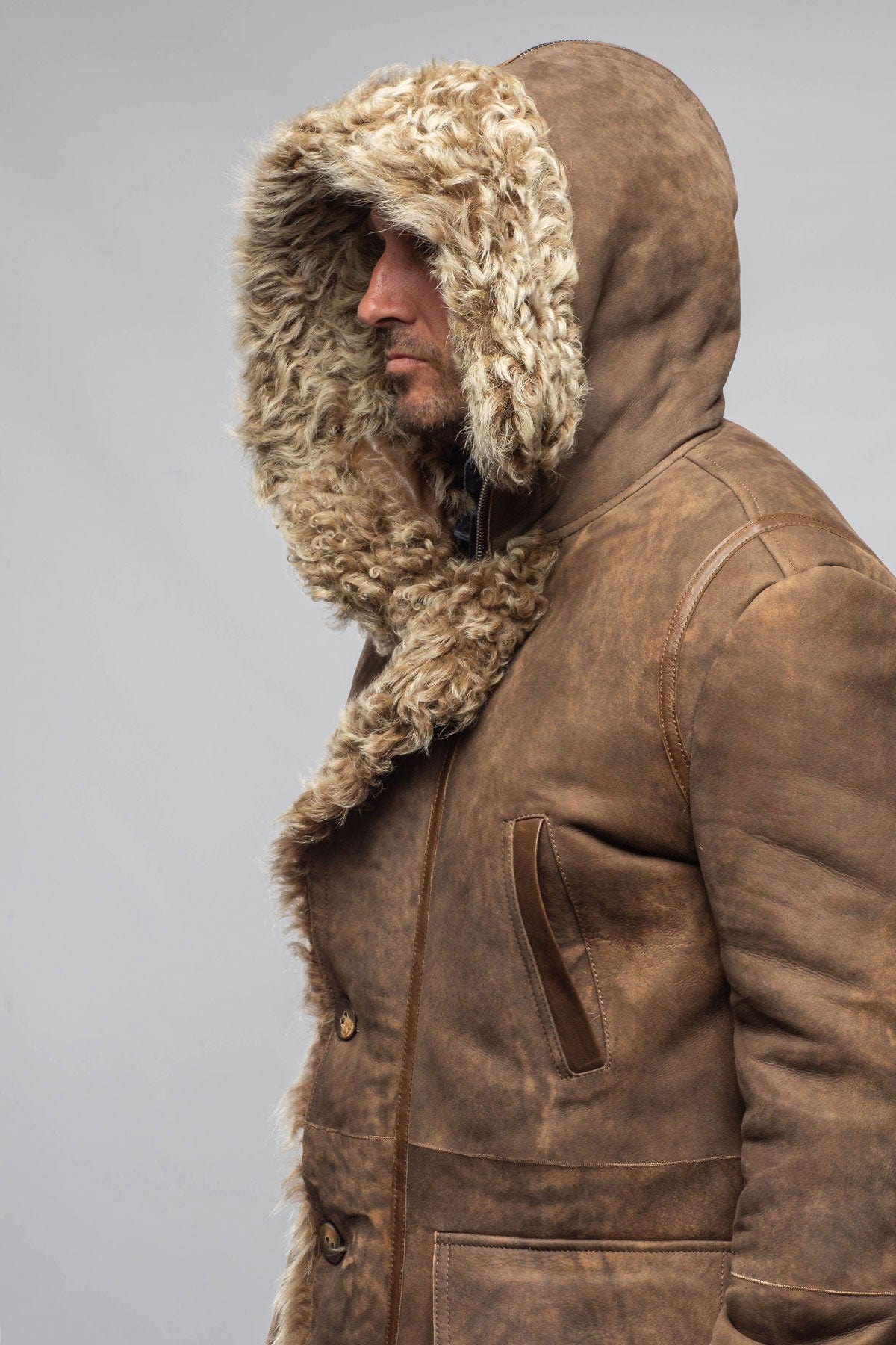 Rustic Mid length Shearling In Anticato - AXEL'S