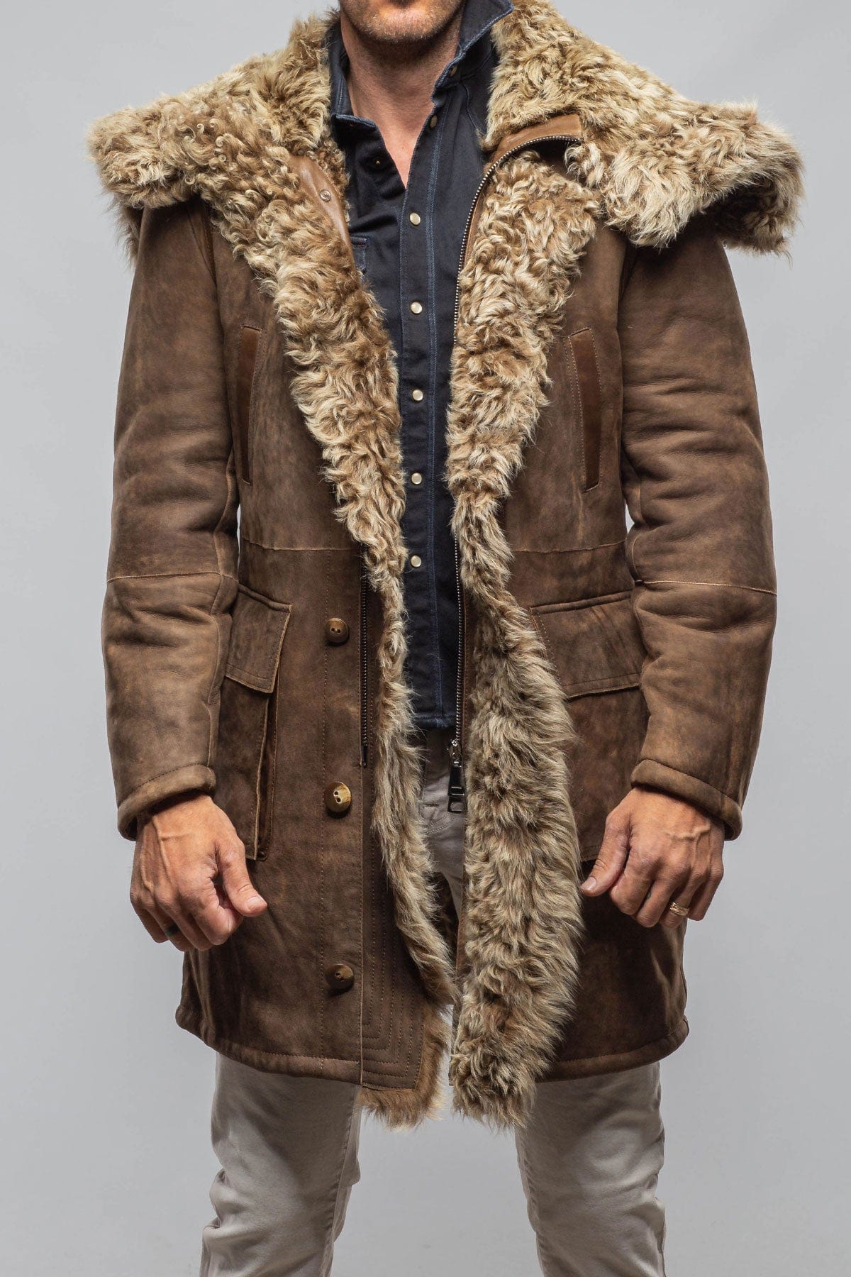 Rustic Mid length Shearling In Anticato - AXEL'S