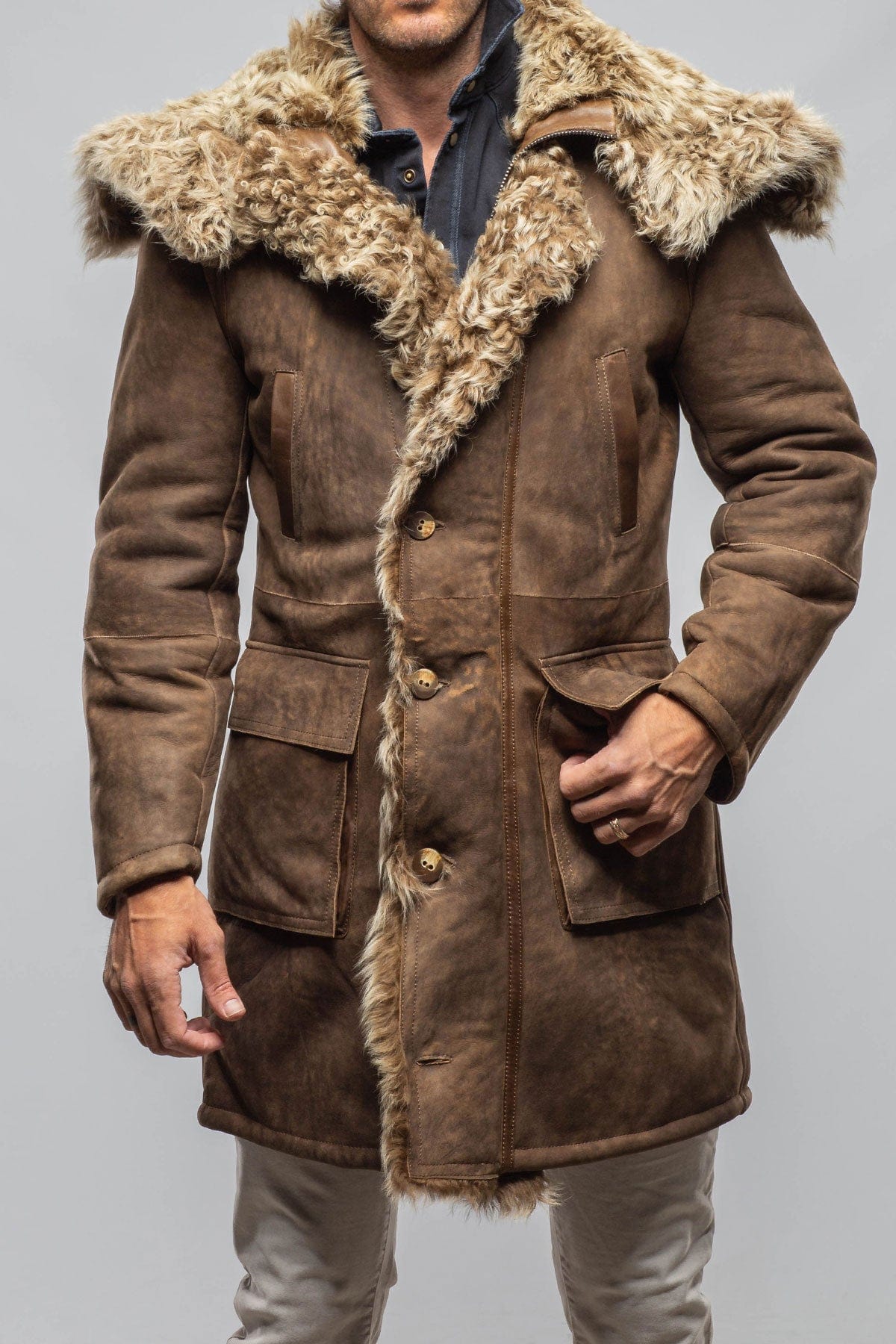 Rustic Mid length Shearling In Anticato - AXEL'S