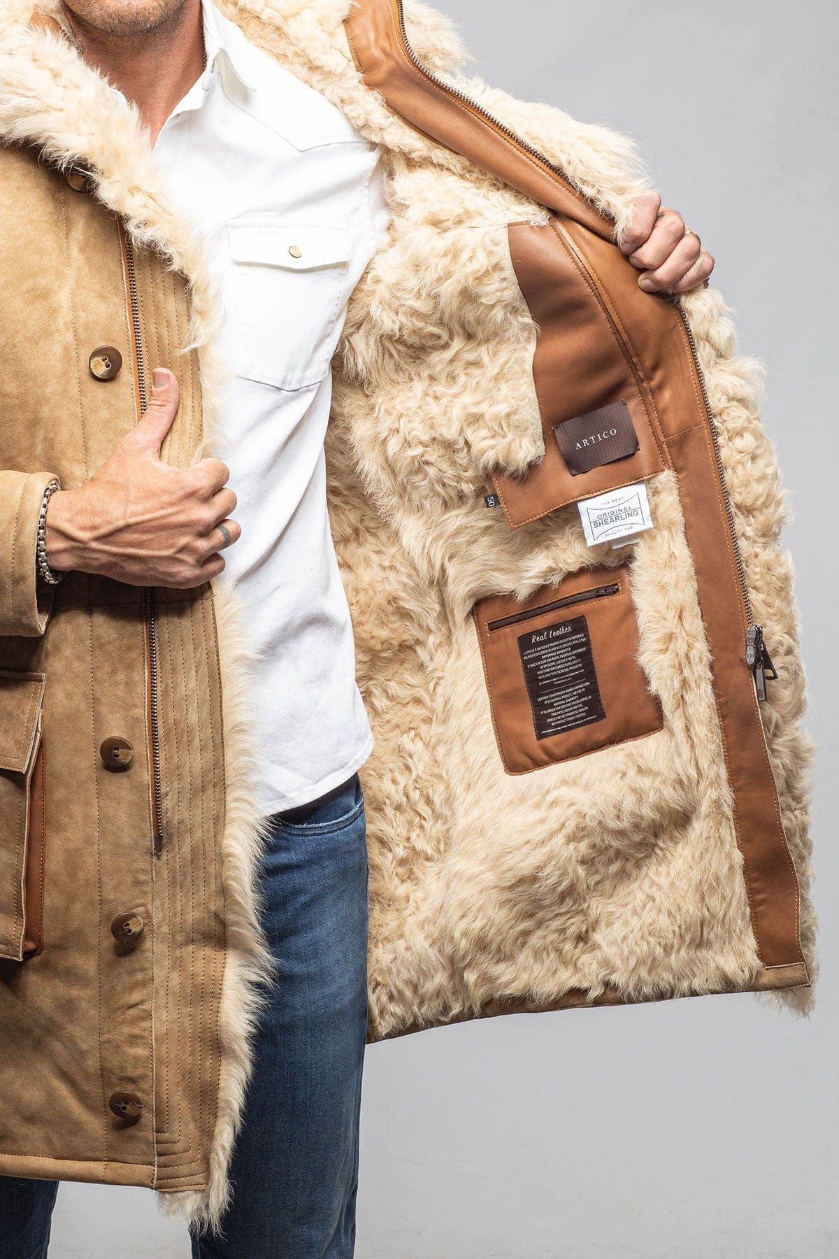 Rustic Mid length Shearling In Champagne - AXEL'S