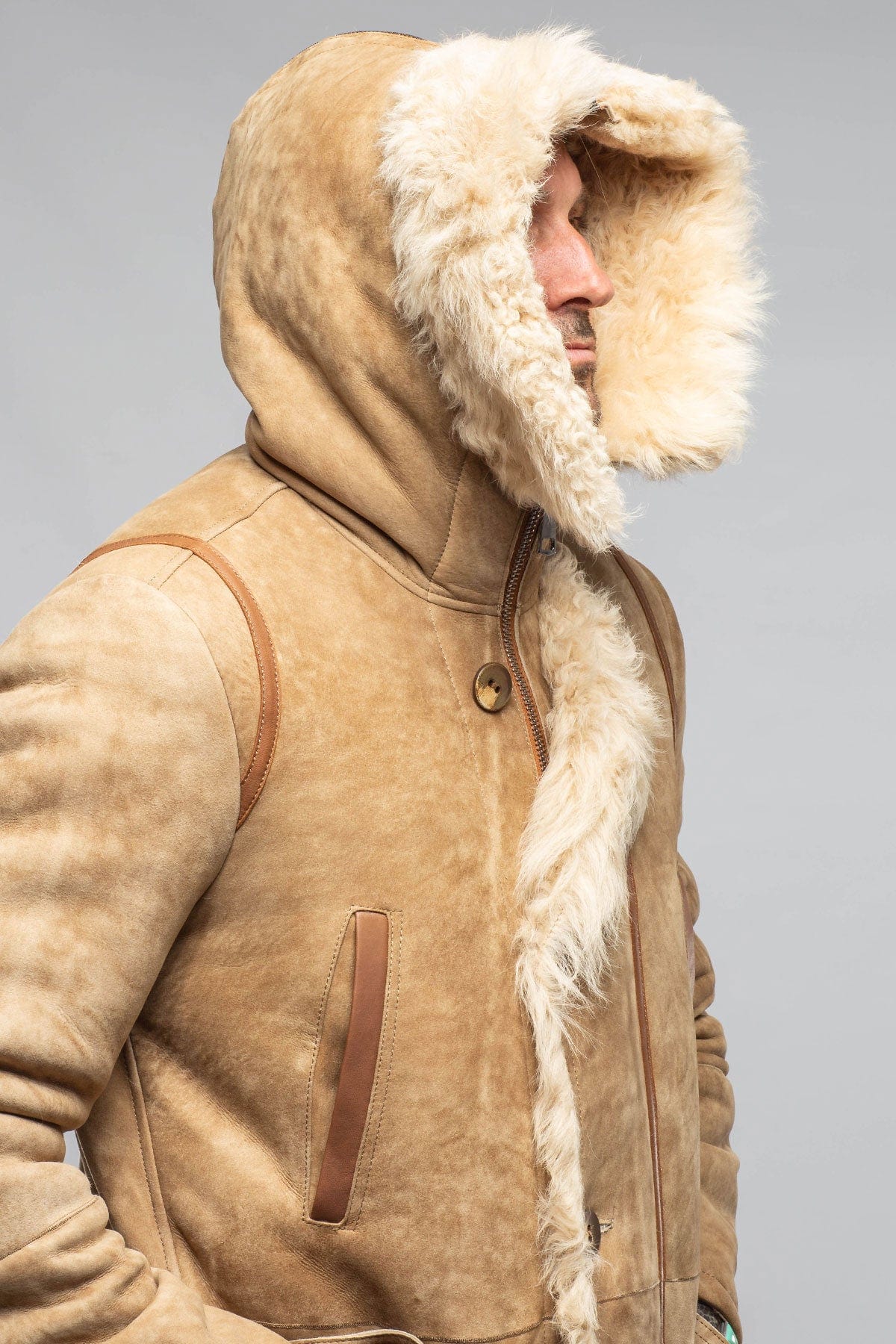 Rustic Mid length Shearling In Champagne - AXEL'S