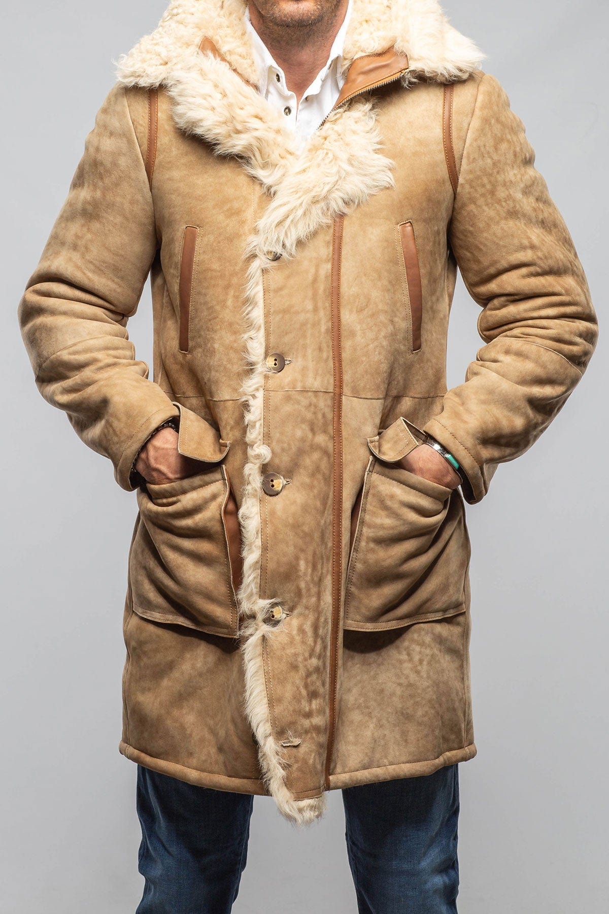 Rustic Mid length Shearling In Champagne - AXEL'S