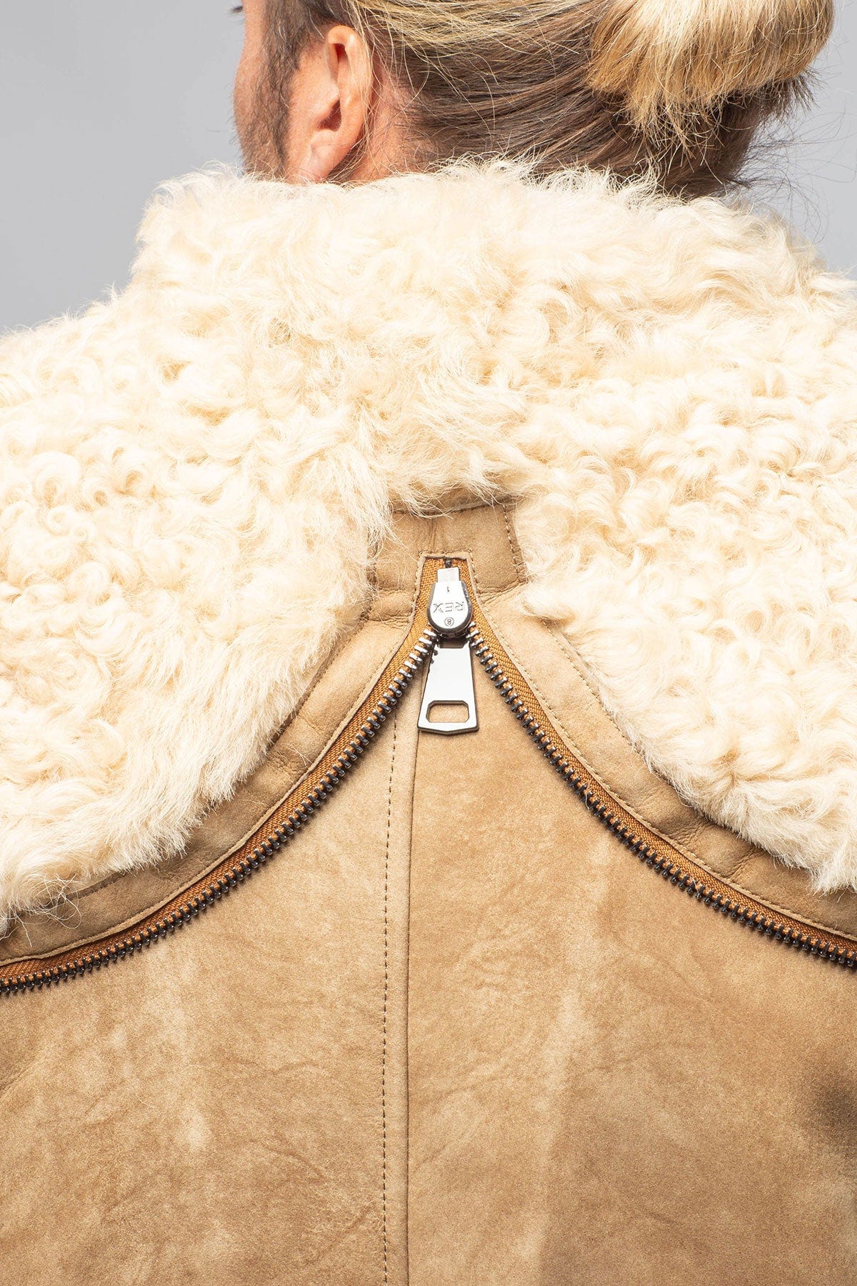 Rustic Mid length Shearling In Champagne - AXEL'S