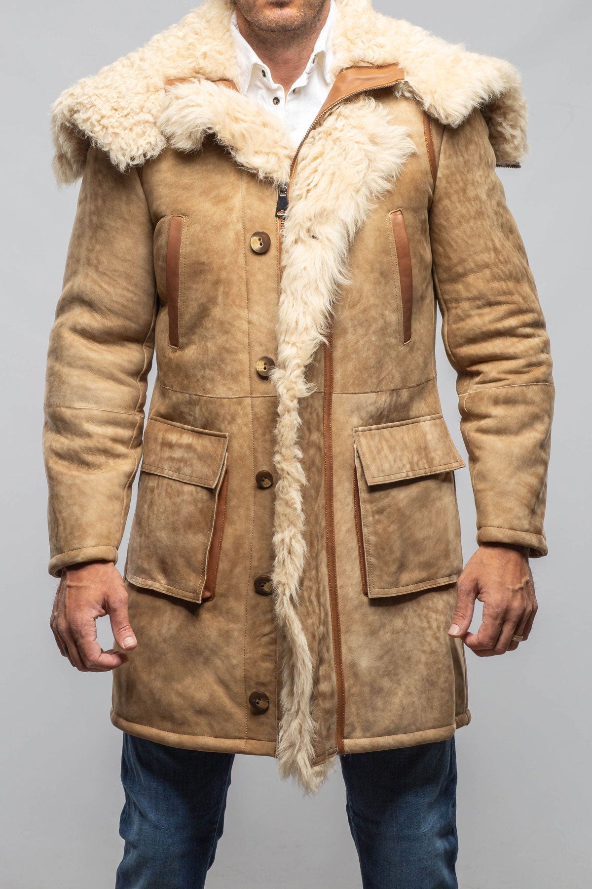 Rustic Mid length Shearling In Champagne - AXEL'S