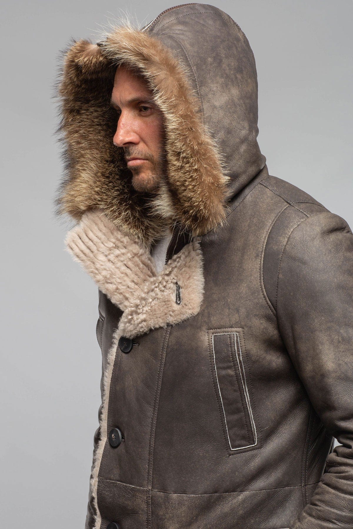 Rustic Mid length Shearling In Natural Rock - AXEL'S