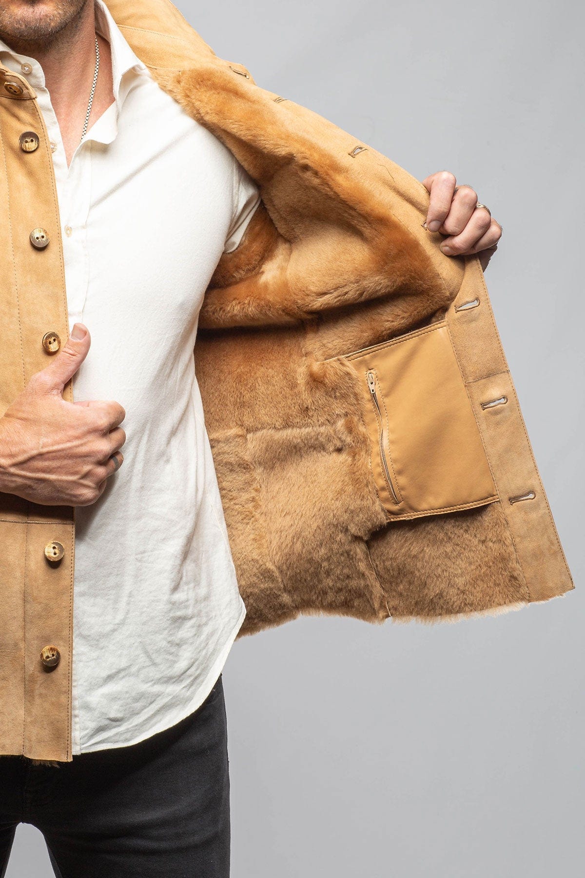 AW Shearling Shirt Jacket In Anticato - AXEL'S