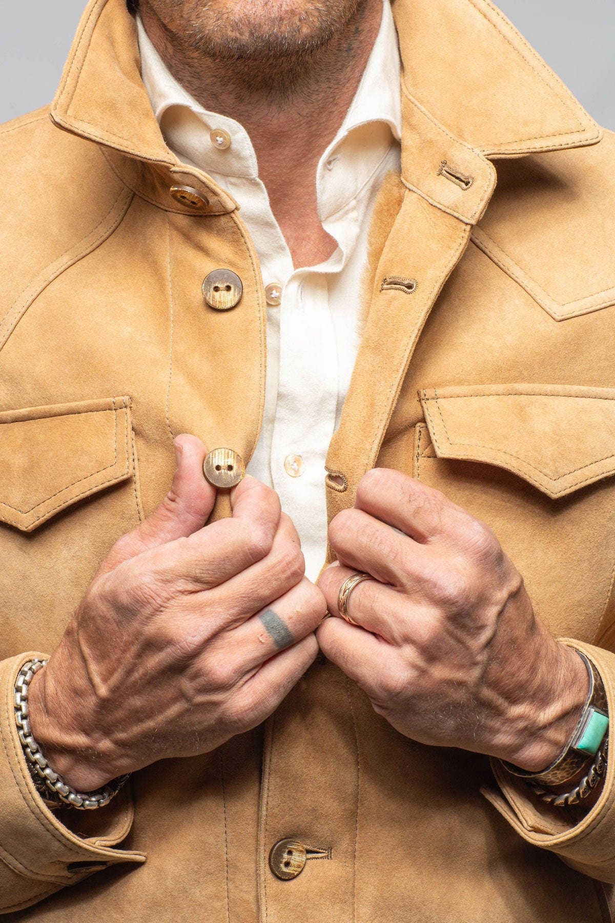 AW Shearling Shirt Jacket In Anticato - AXEL'S