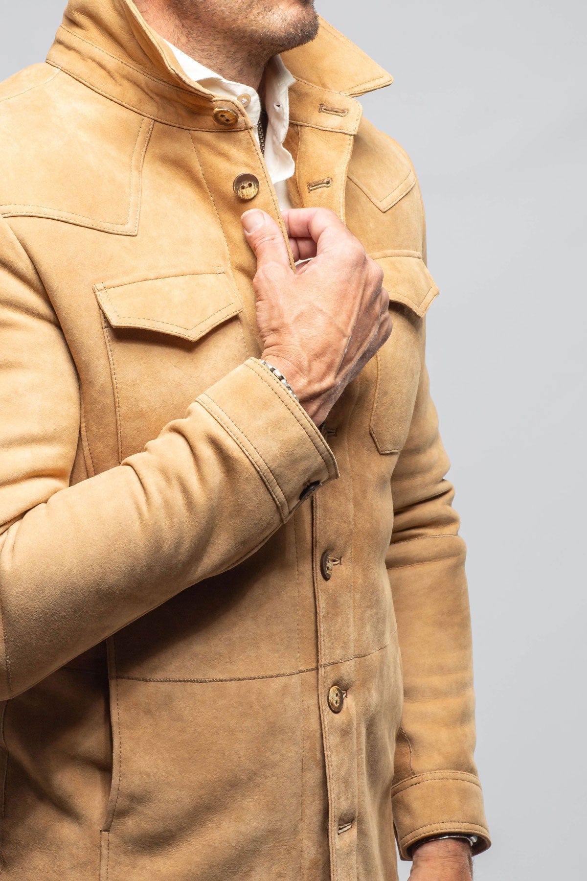 AW Shearling Shirt Jacket In Anticato - AXEL'S