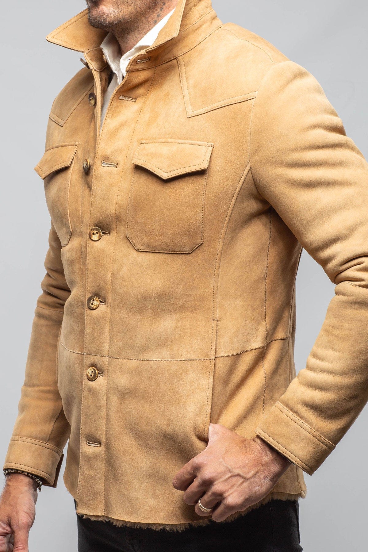 AW Shearling Shirt Jacket In Anticato - AXEL'S