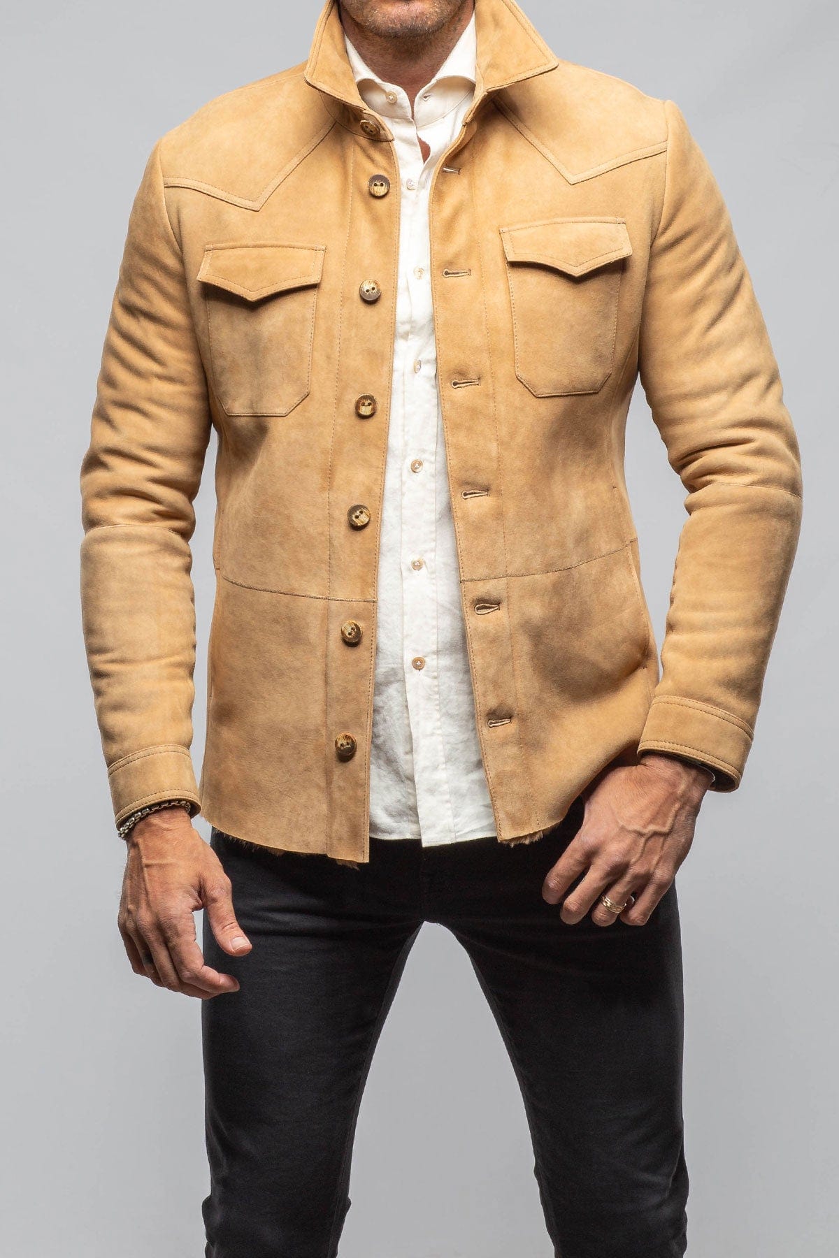 AW Shearling Shirt Jacket In Anticato - AXEL'S