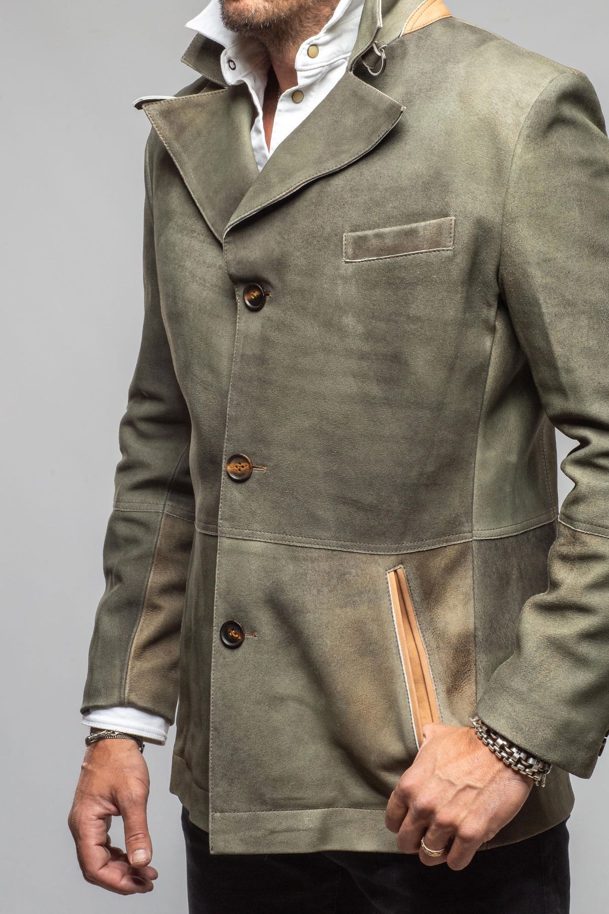 Red Stone Collection Tracker Jacket In Verde Mens - Outerwear - Leather