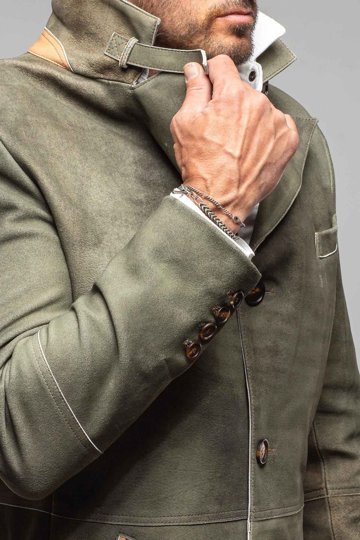 Red Stone Collection Tracker Jacket In Verde Mens - Outerwear - Leather