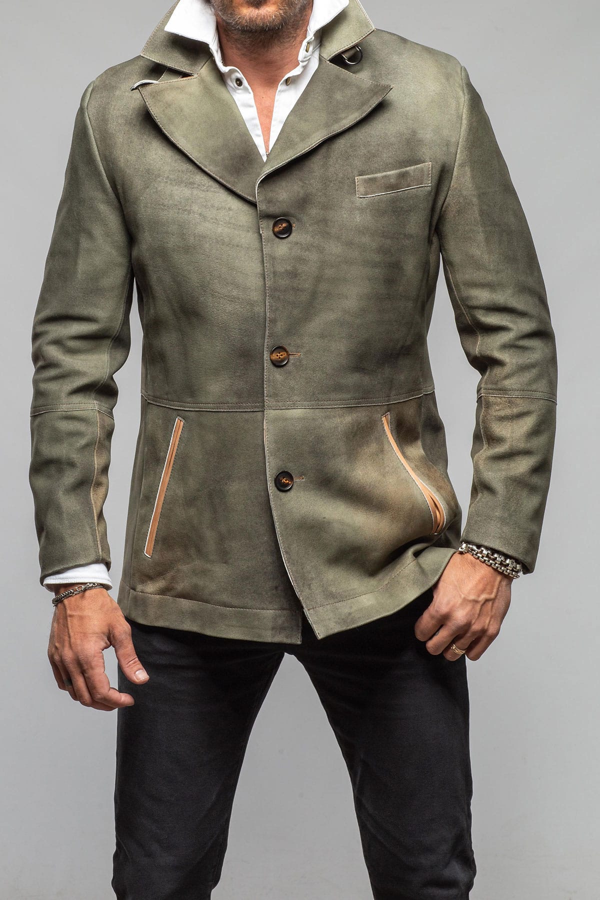 Red Stone Collection Tracker Jacket In Verde Mens - Outerwear - Leather