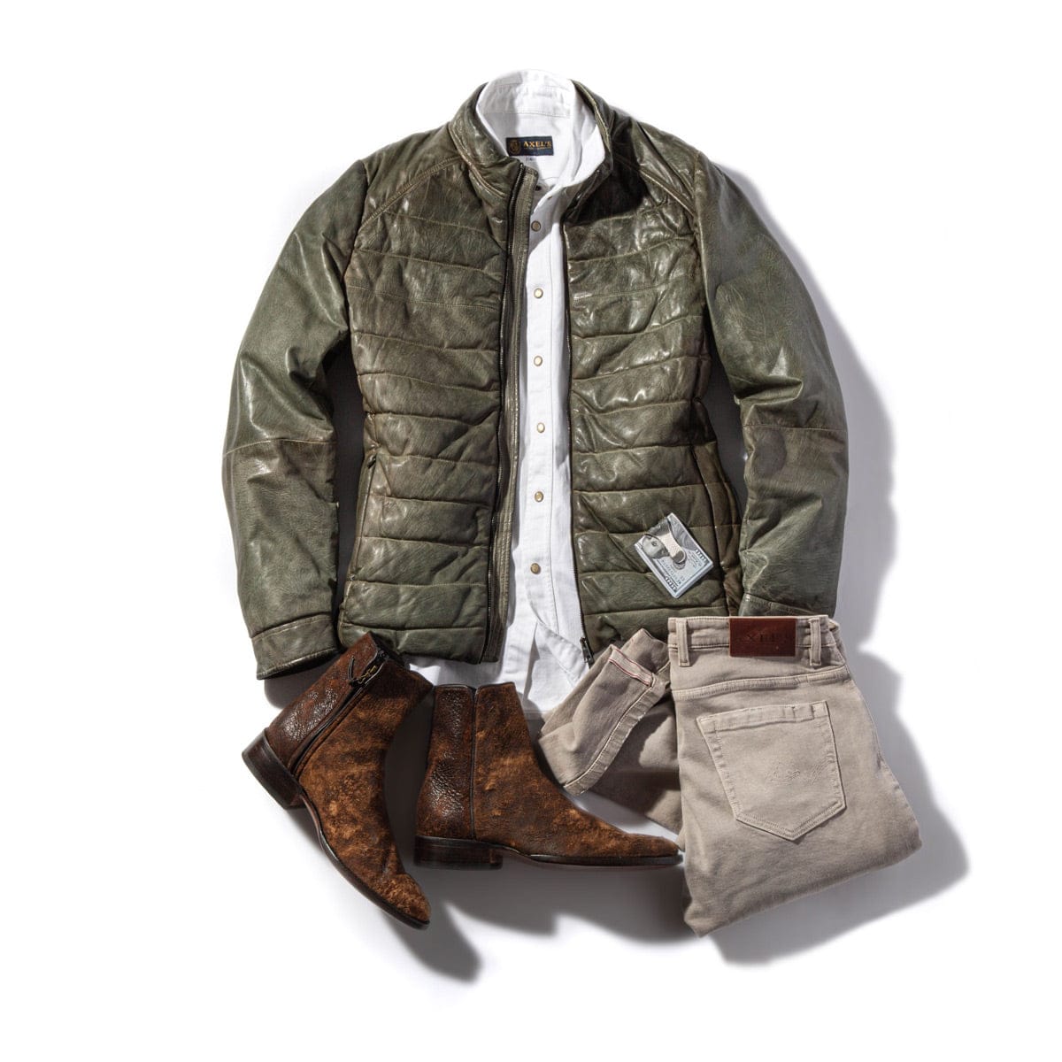 Red Stone Collection Vintage Leather Quilted Jacket In Military Mens - Outerwear - Leather