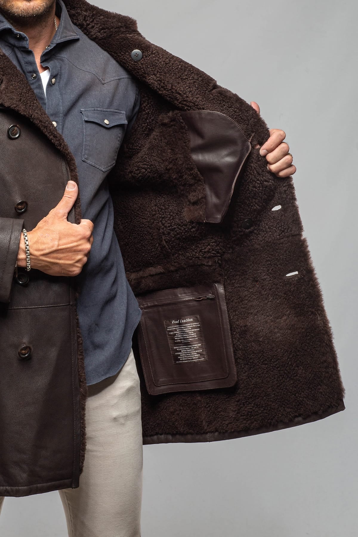 Red Stone Collection Zandvoort DB Shearling In Chocolate Mens - Outerwear - Shearling